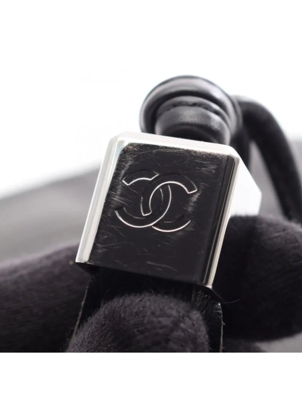 Chanel Handbag Chocolate Bar Drawstring Fringe Black Leather